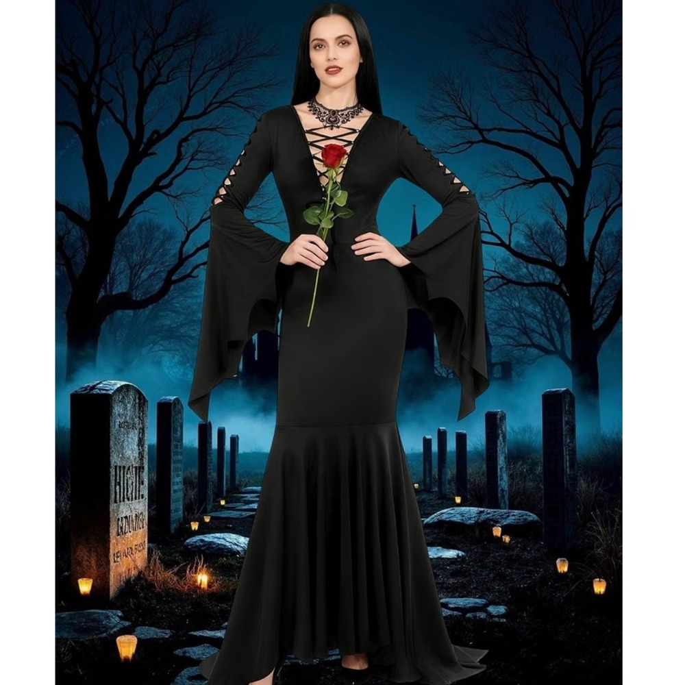 NWT Mortitia Adams family Women Gothic Vampire Witch Costume 3XL